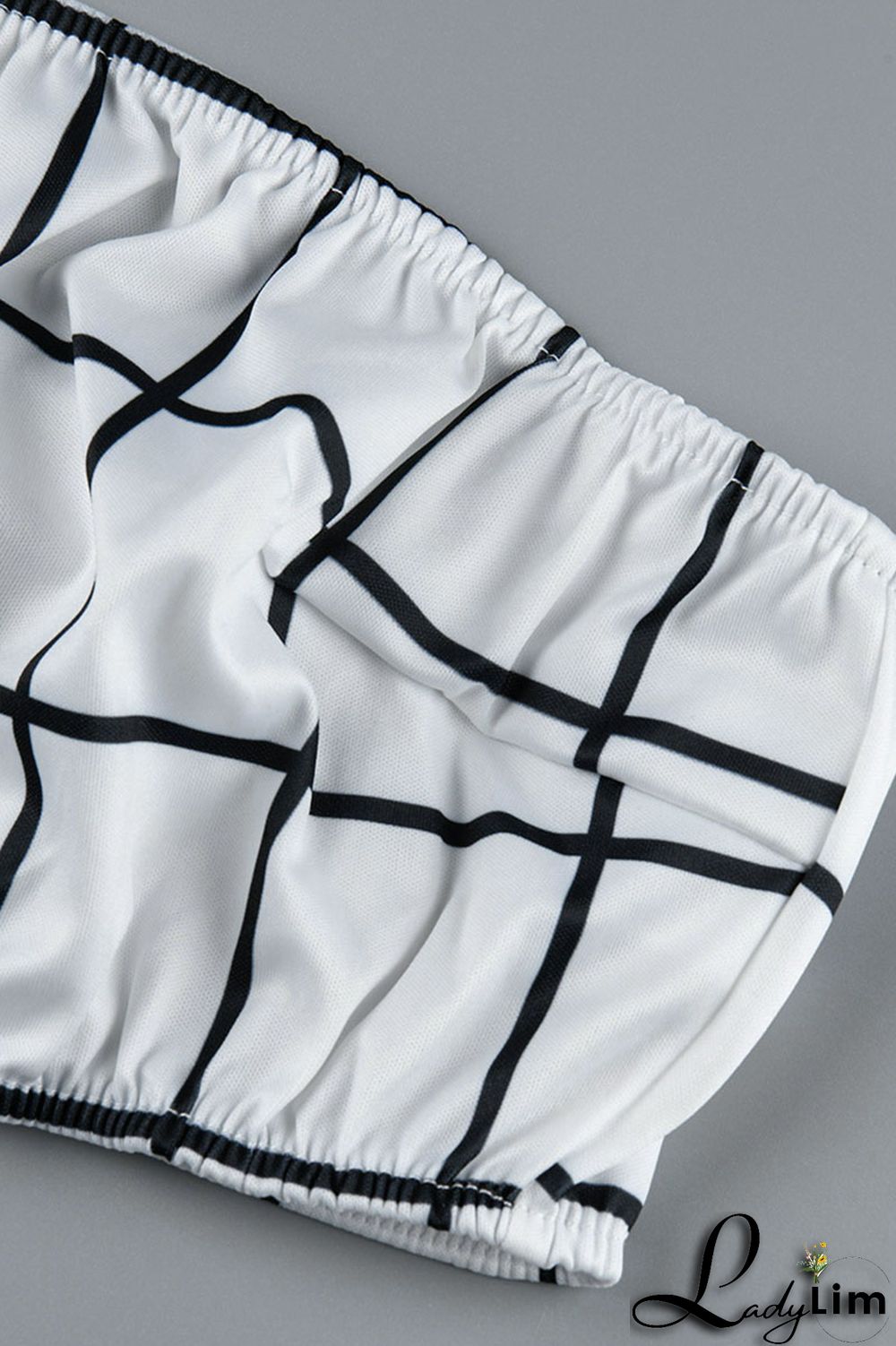 Deep Blue Sexy Plaid Print Split Joint Spaghetti Strap Sleeveless Two Pieces