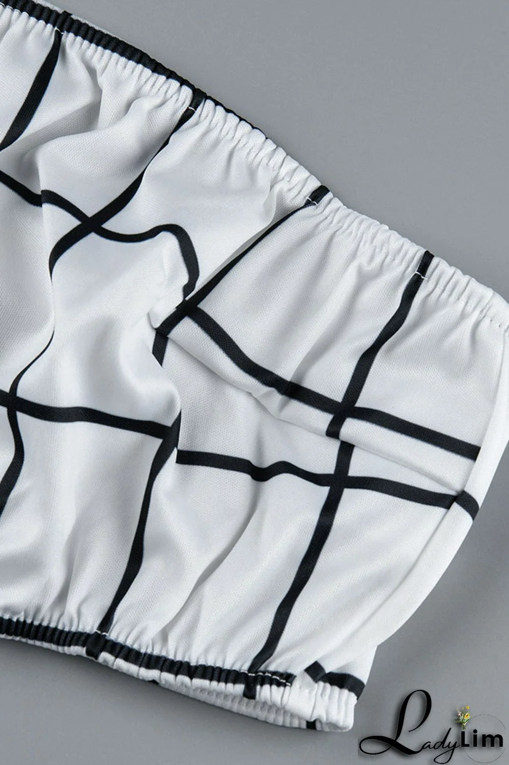 Deep Blue Sexy Plaid Print Split Joint Spaghetti Strap Sleeveless Two Pieces