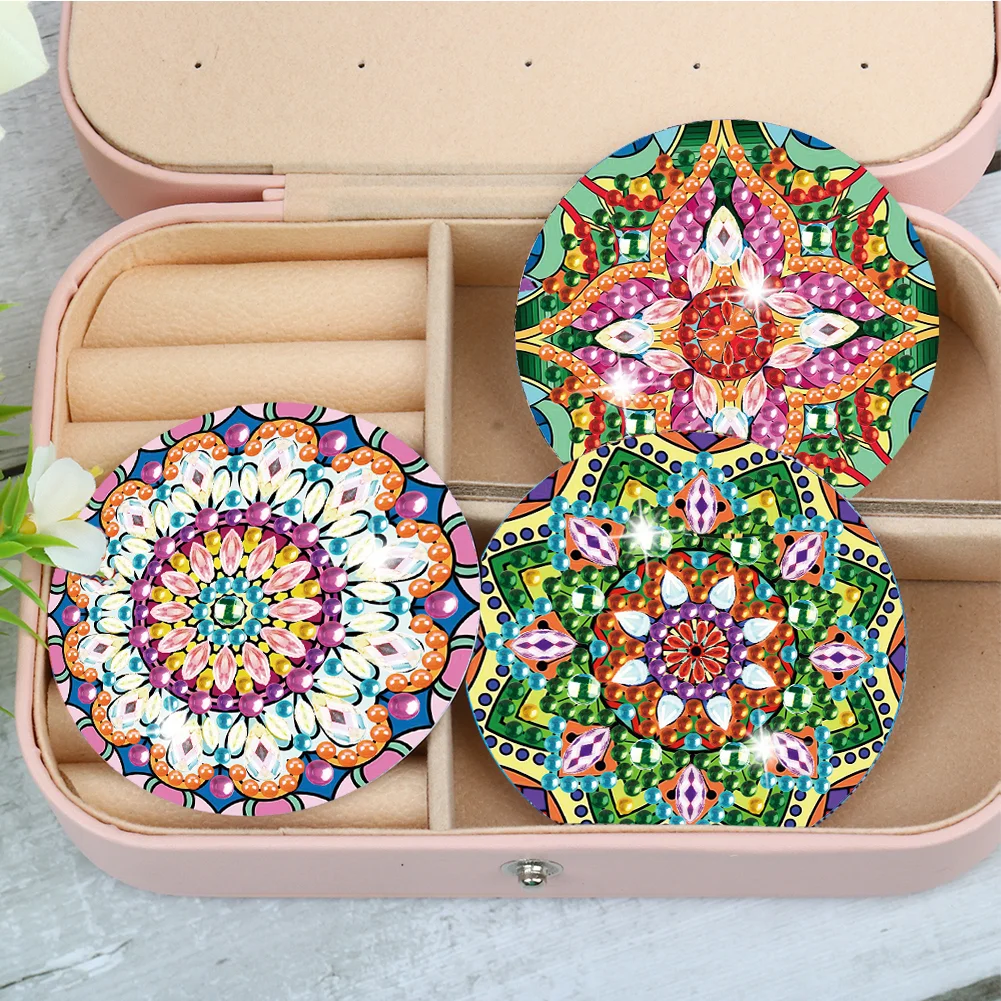 3pcs Diamond Painting Makeup Mirror Portable DIY Datura for Girl