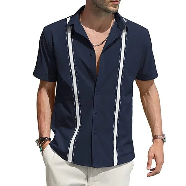 Men's Lapel Colorblock Linen Shirt 58965828X