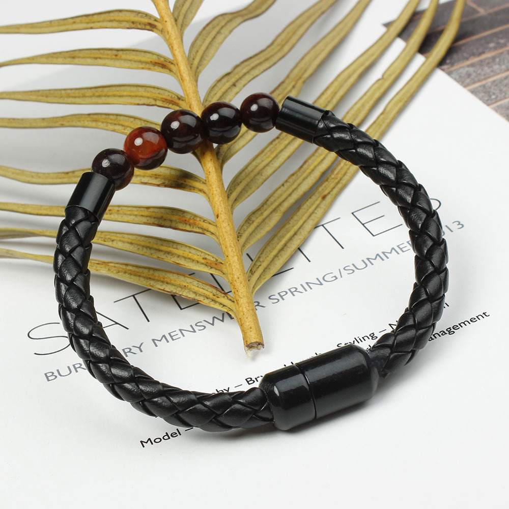 Tiger Eye Black Onyx Beaded Bracelet Men
