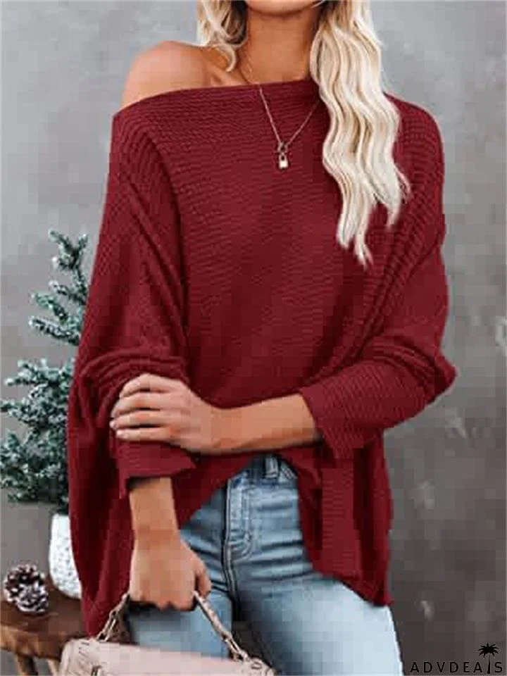 Women's Sexy Off Shoulder Loose Pullover Batwing Sleeve Sweaters