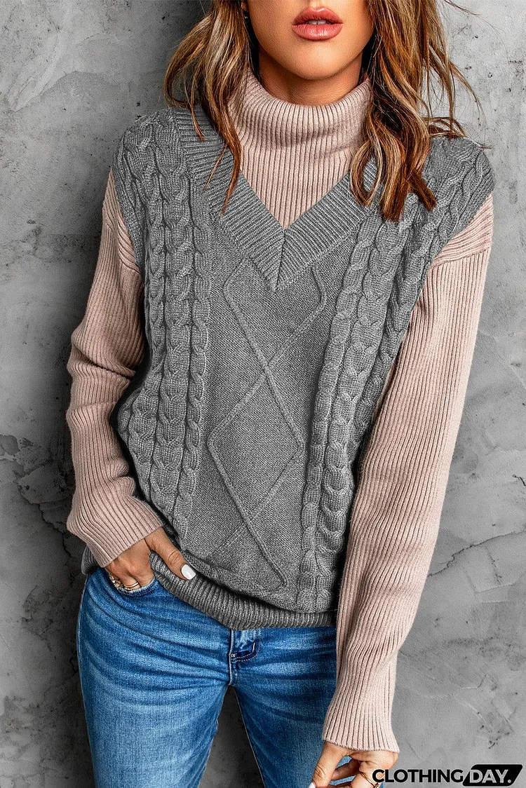 Gray Sleeveless Cable Knitted Sweater Tank