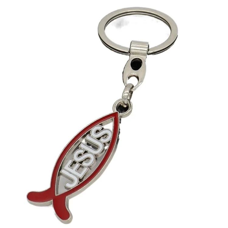 Ridaxi Fish Shape Fish Shape Keychain Easy Use Alloy Cartoon Christian Car Keychain Religious Jesus Charm Pendant Home