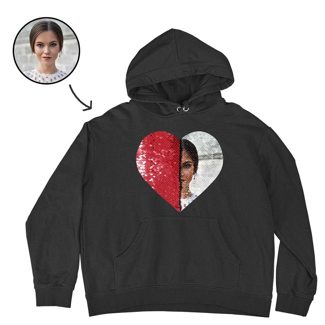 Custom Flip Sequin Hoodie(Heart) - Buy 2 Get Free Shipping
