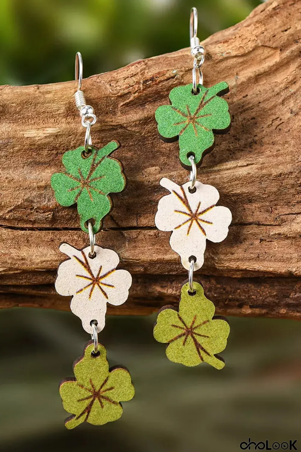Green St. Patricks Day Lucky Shamrock Wooden Earrings