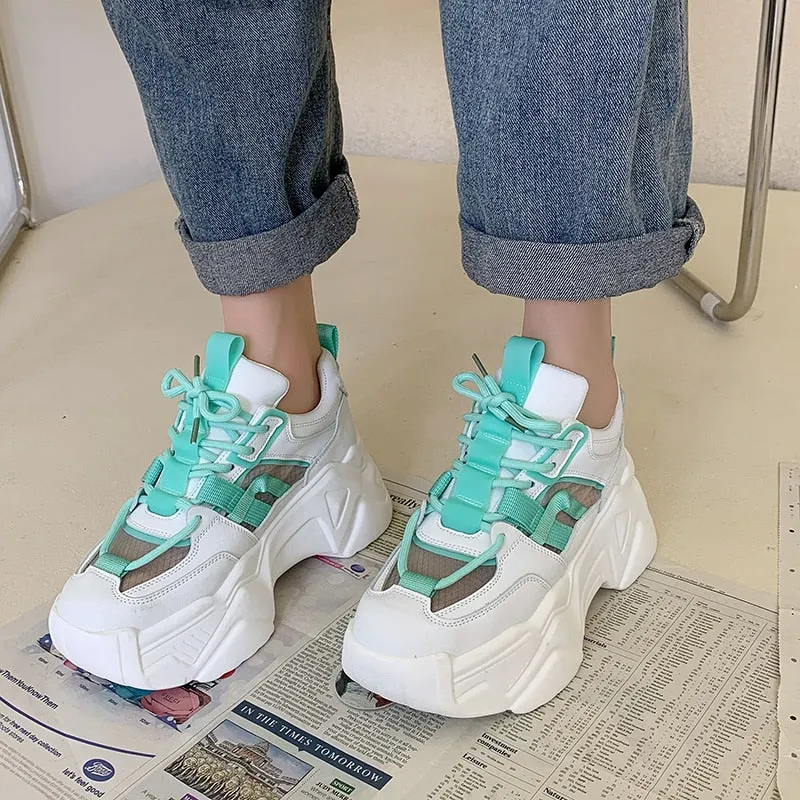 Women Sneakers 2021 Summer Breathable Mesh Women's Platform Shoes Thick Sole Height Increasing Sport Sneakers Female Footwear