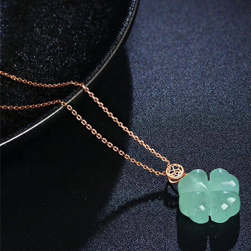 Natural Green Aventurine Four Leaf Clover Luck Necklace Pendant