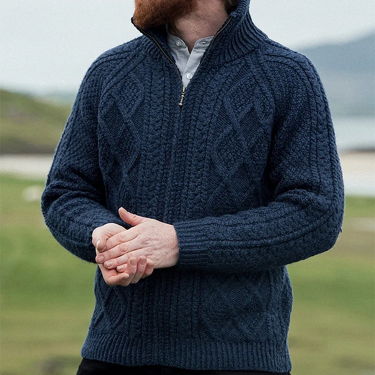 Men's Handmade Diamond Weave Aran Sweater
