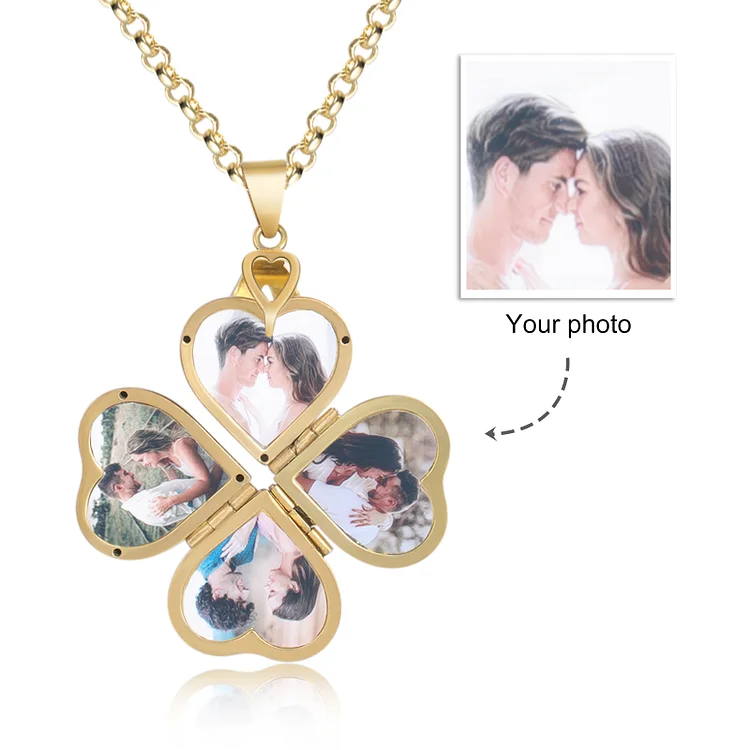 Personalized Heart Photo Locket Necklace Custom 4 Photos Necklace Gifts For Him Her