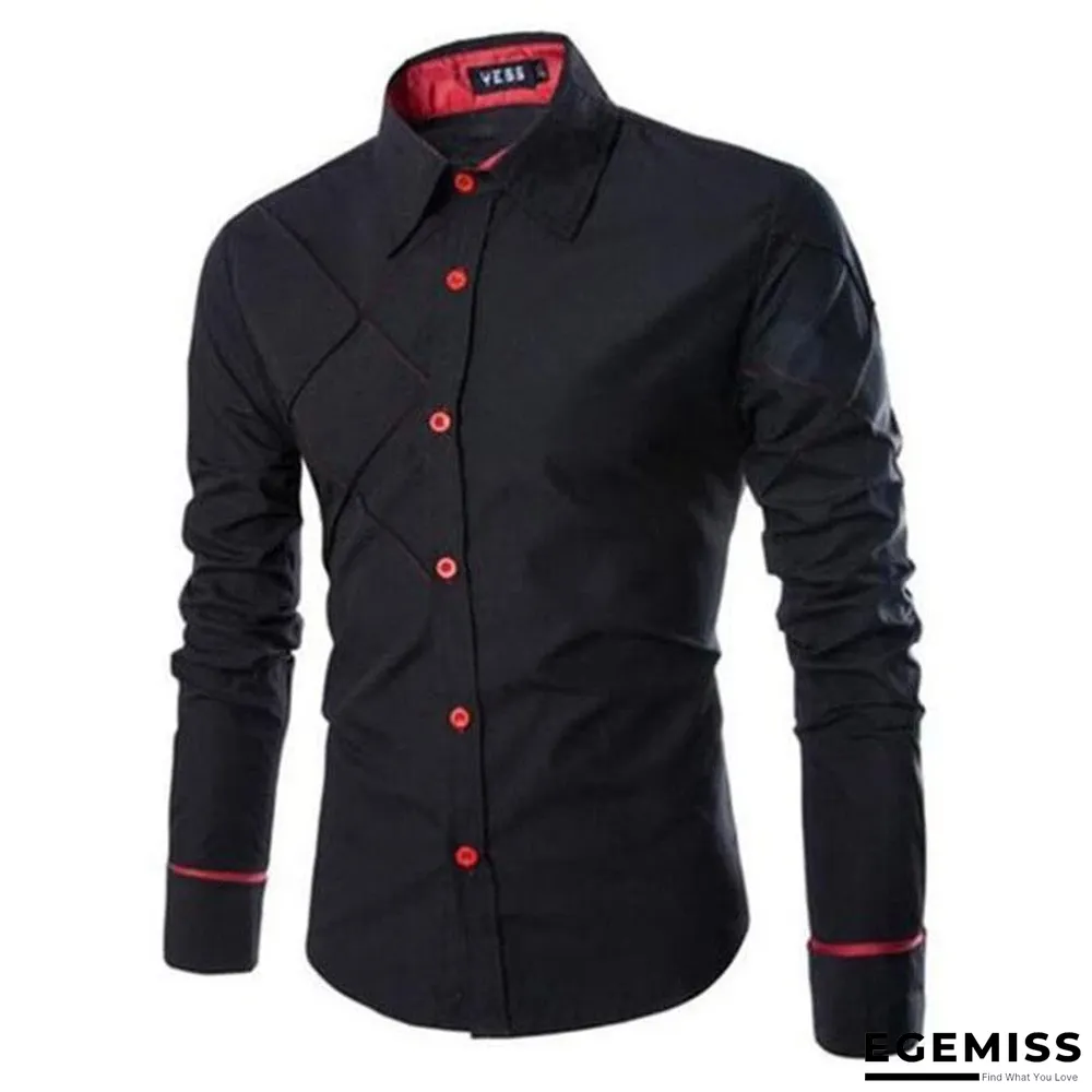 Classic Men Business Plaid Patchwork Long Sleeve Solid Color Office Shirts | EGEMISS