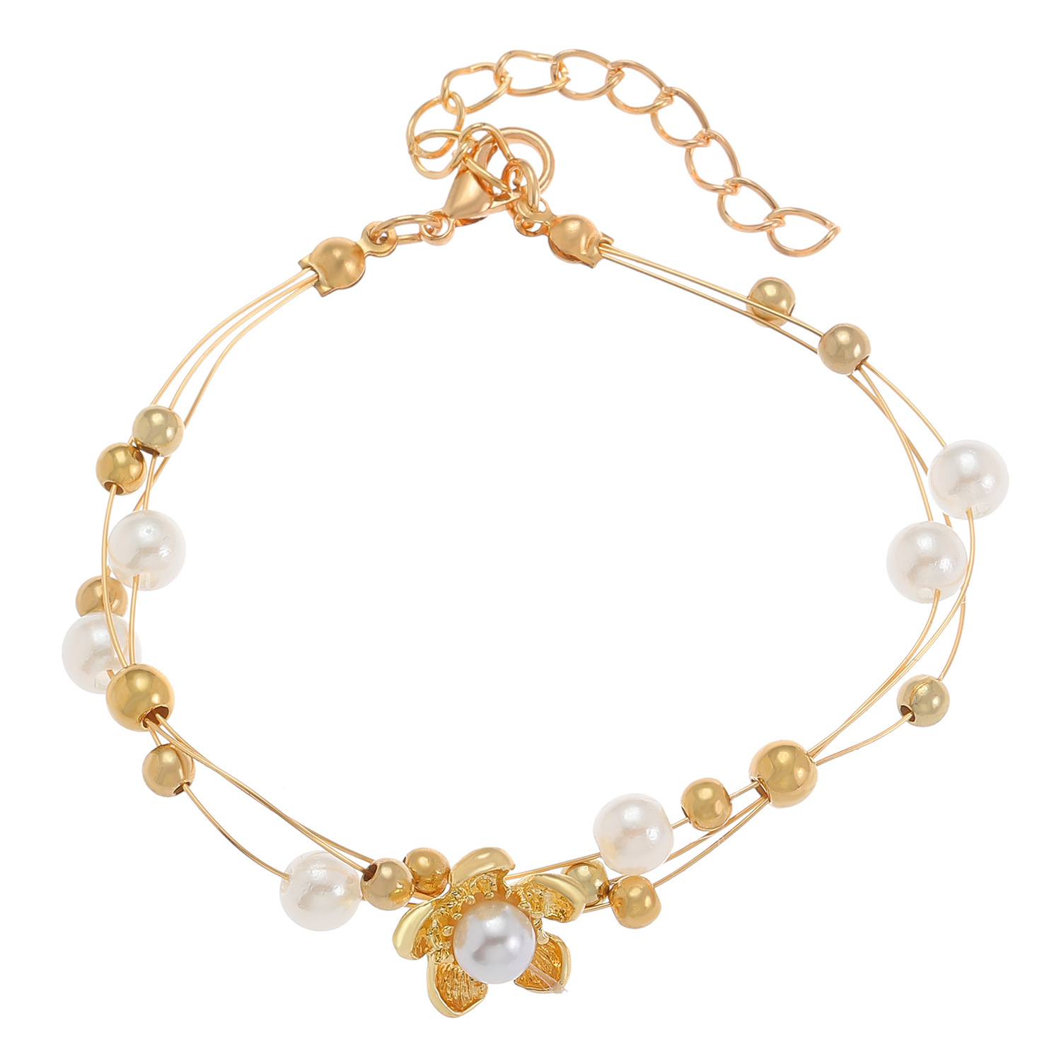 Colorful Pearls Round Beads Gold-Plated Bracelet