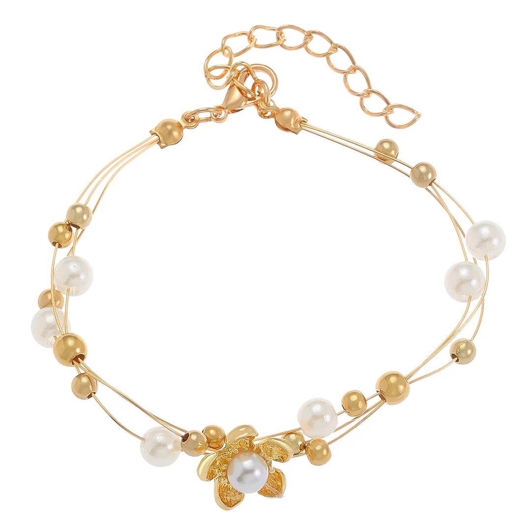 Colorful Pearls Round Beads Gold-Plated Bracelet