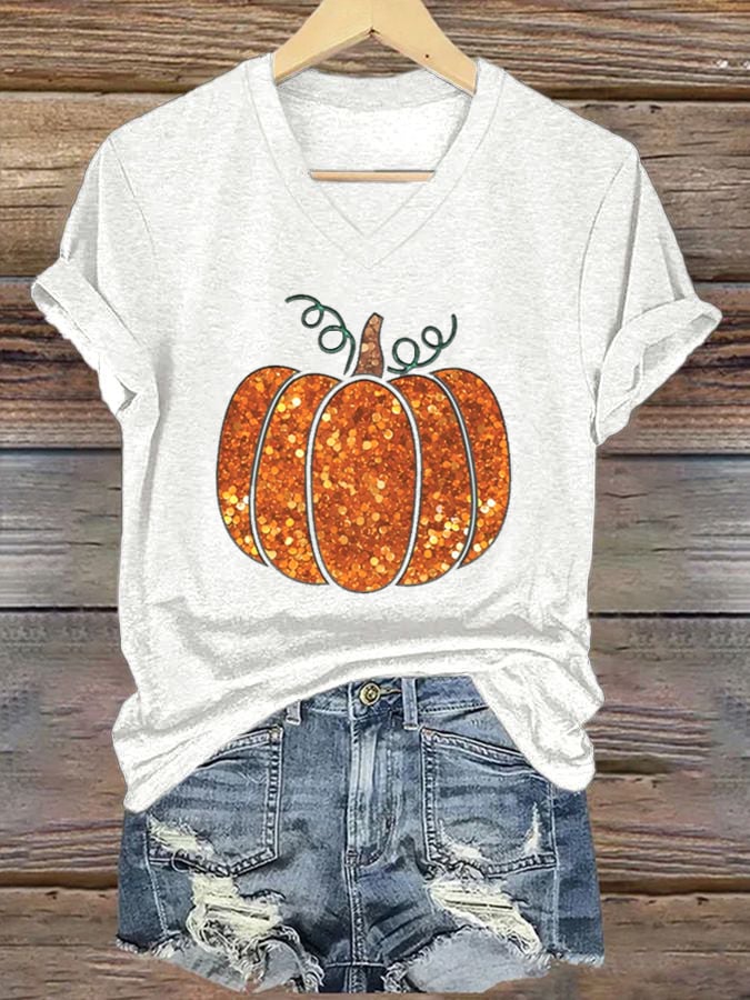 Women's Pumpkin Print Casual T-Shirt