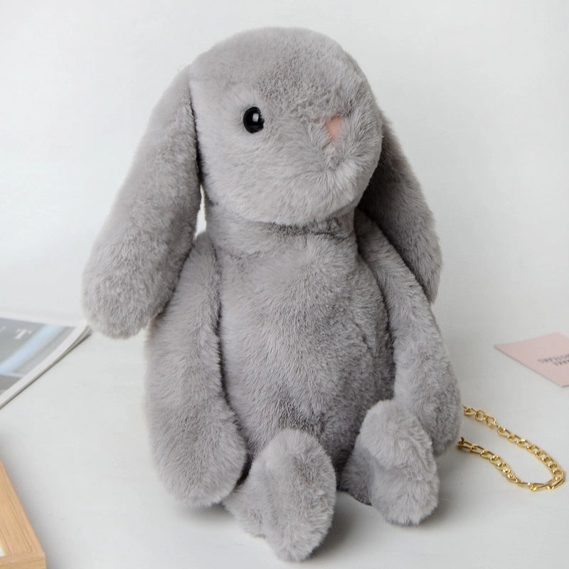 Women’s Plush Rabbit Streetwear Asymmetrical Dress Zipper Crossbody Bag