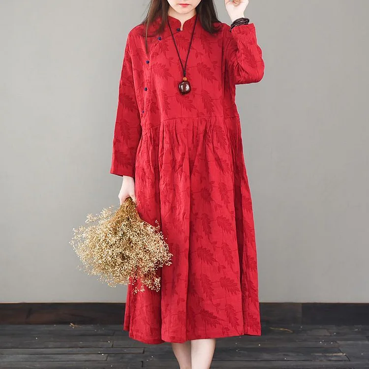 Style stand collar linen spring clothes For Women Fashion Ideas red Dresses