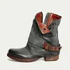 Woman Belt Buckle Square Heel Retro Leather Short Boots