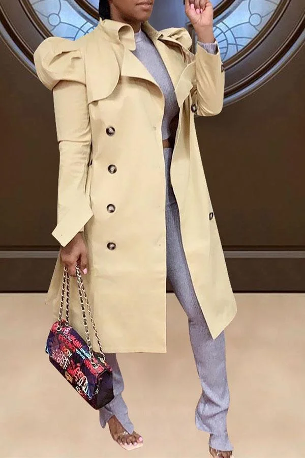 Solid Color Classic Double Breasted Belt Trench Coat