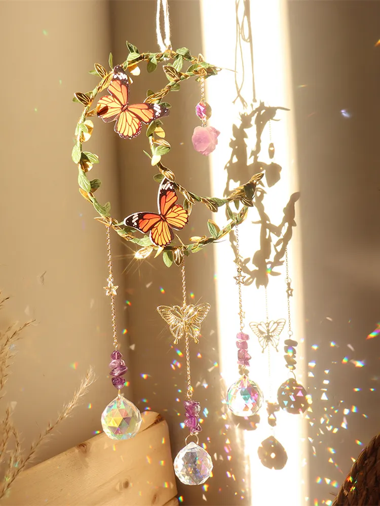 Crystal Wind Chime Star Moon Love Prism Catchers Ornament Home Garden Decor