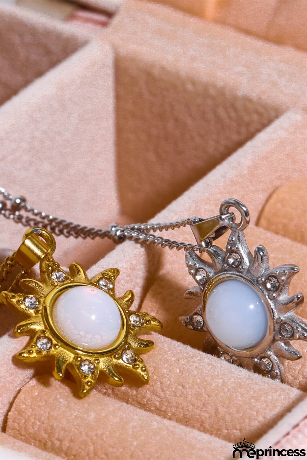 Opal Sun Pendant Stainless Steel Necklace