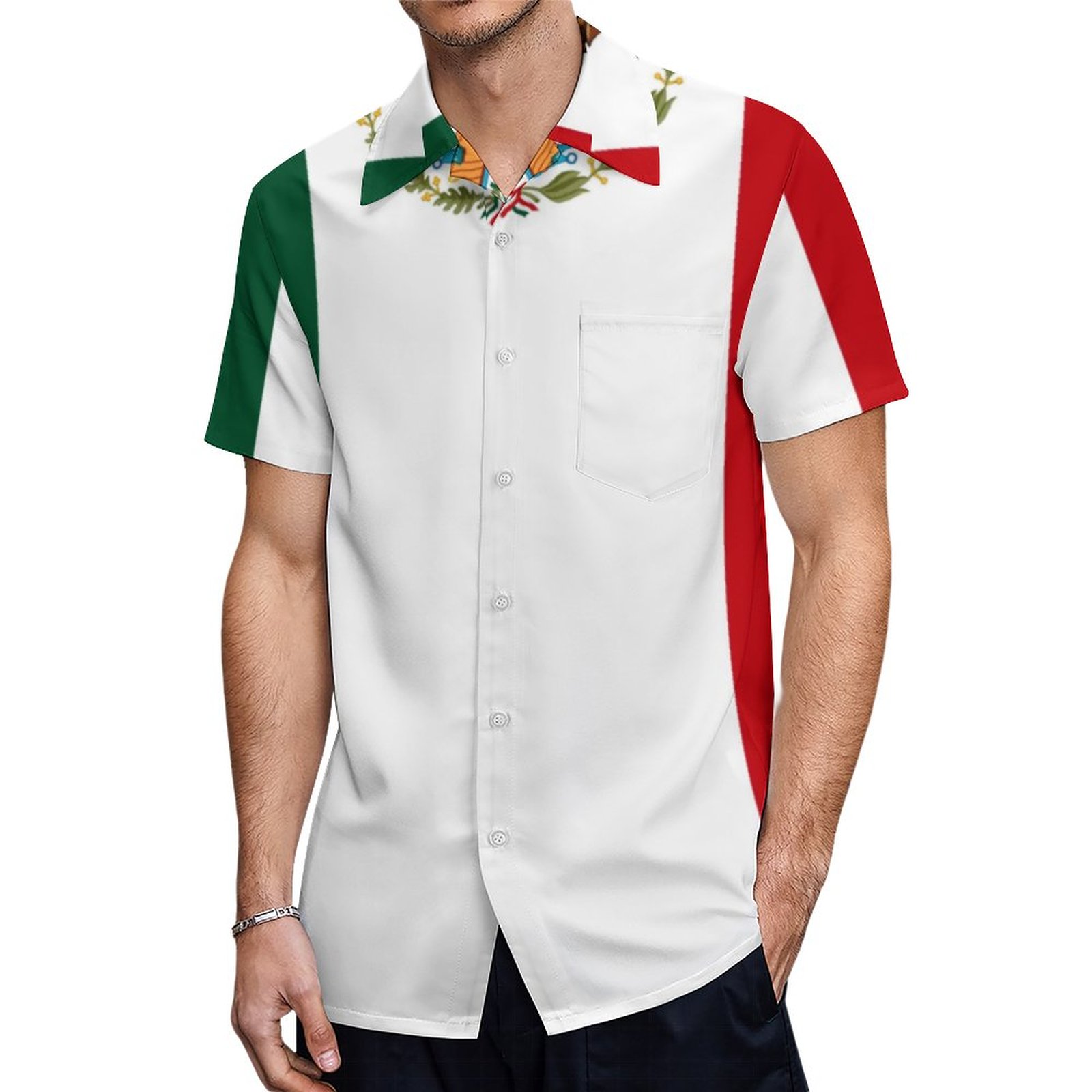 Mexican Flag Hawaiian Shirt Mens Button Down Plus Size Tropical Hawaii Beach Shirts