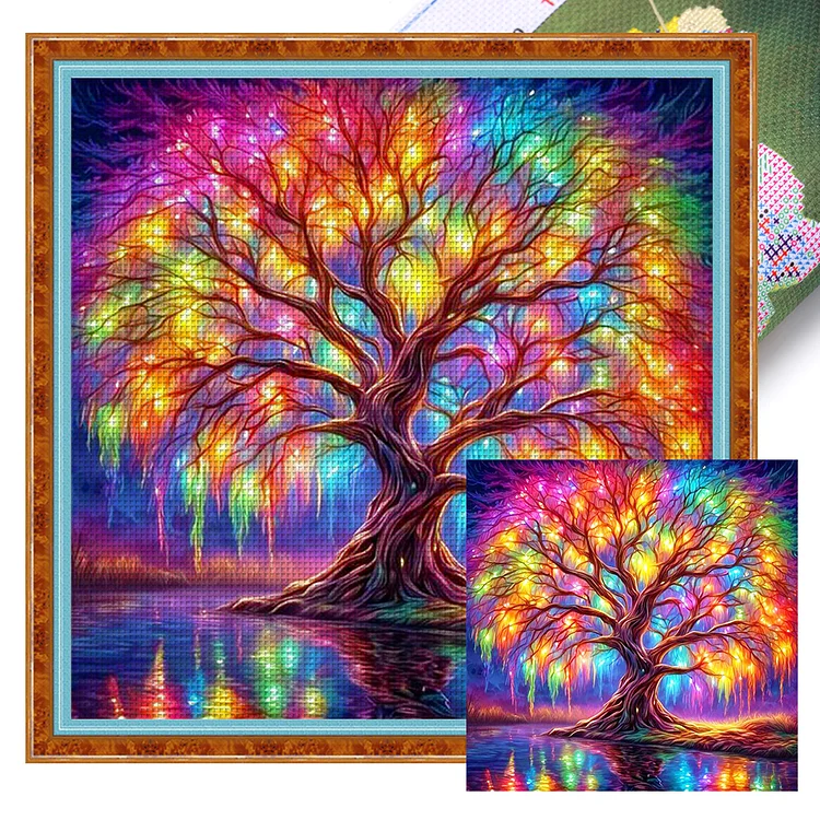 Colorful Tree Of Life (45*45cm) 11CT Stamped Cross Stitch gbfke