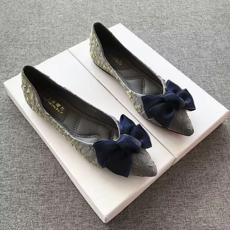 Pengamezz fall outfits Women's Shoes Fairywoman's Evening Wind Soft Shoes Dress Flat Bottom Bow 41 Pointed Toe Single 42 Shoes