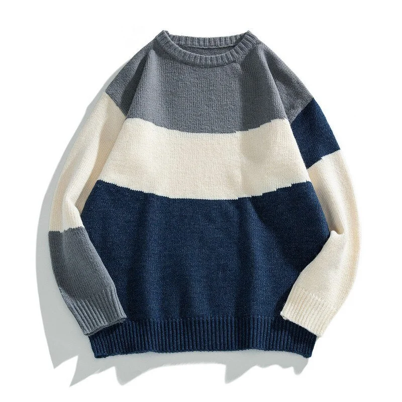 Aonga Harajuku Knitted Sweater Men's Winter  New Fashion Cotton Striped Pullove Male Loose Tops Pullover Sweaters Jersey De Hombre
