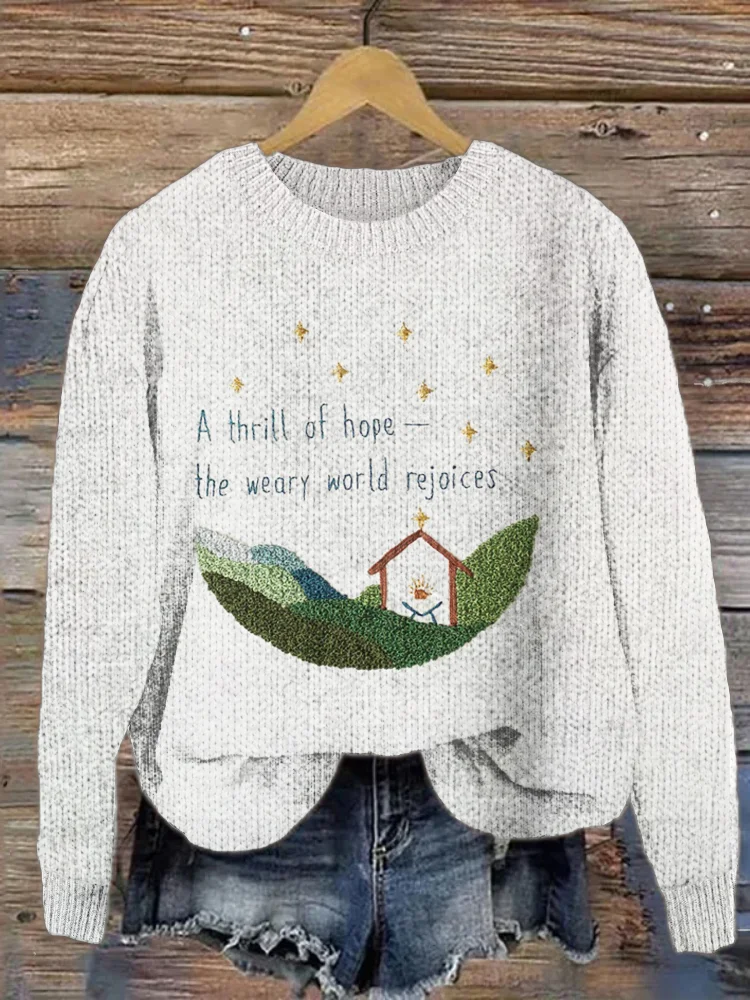 VChics A Thrill Of Hope The Weary World Rejoices Embroidery Sweater
