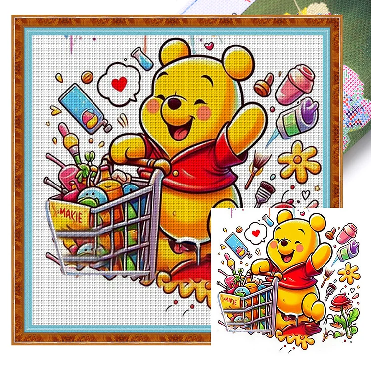『YiShu』Pooh Bear Shopping - 11CT Stamped Cross Stitch(50*50cm)