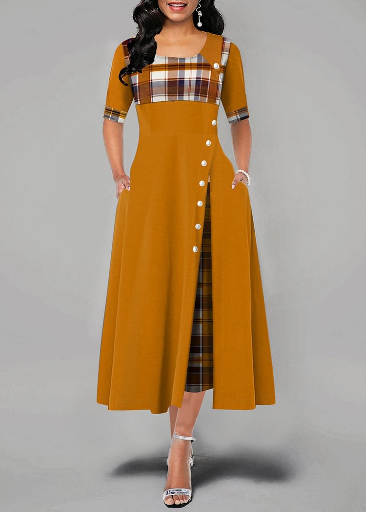 Round Neck Clashing Color Irregular Long Dress