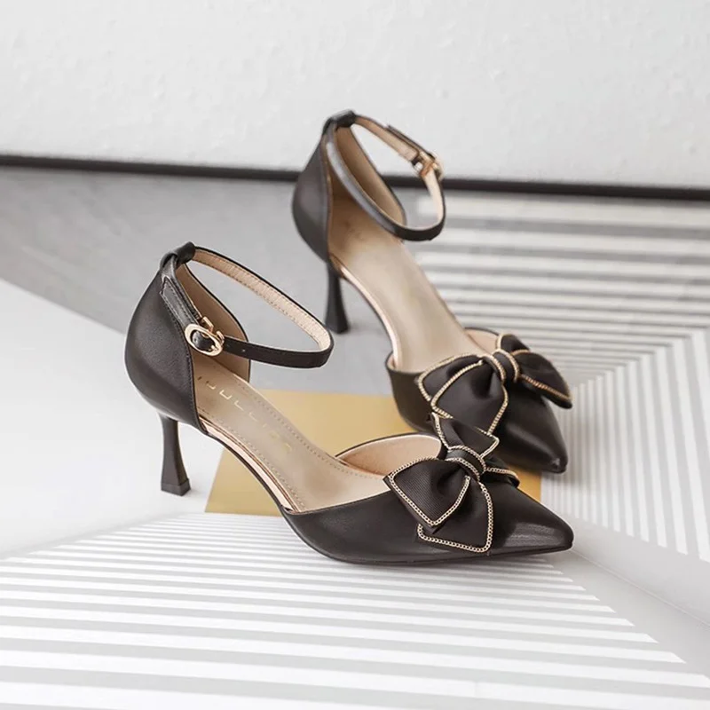 Breakj Breakj Bridesmaid Shoes Summer 2025 New Famous Temperament High Heels Fine Heel Sweet Bow Bow Head Sandals Woman