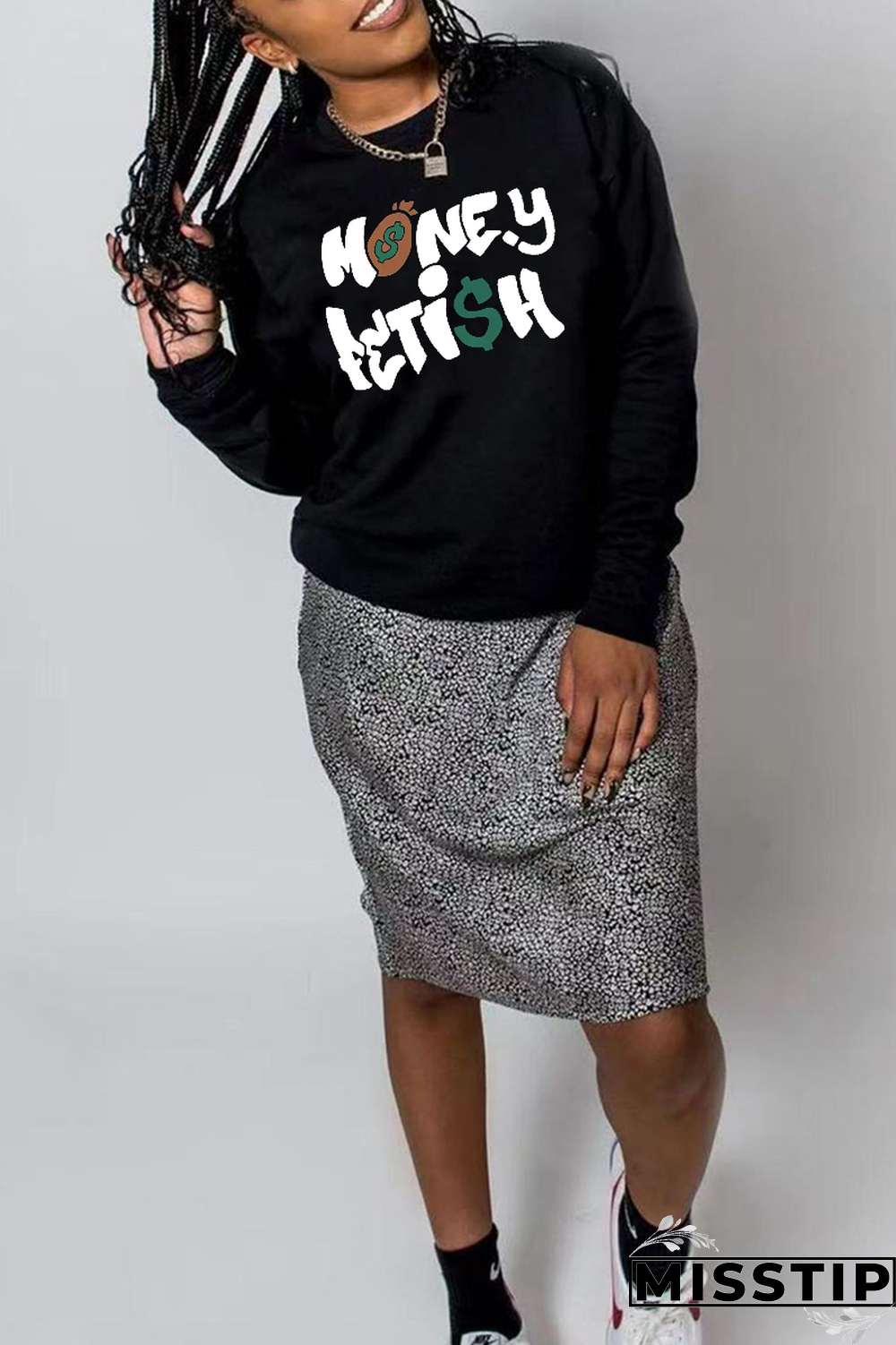 Black Vintage Simplicity Print Letter O Neck Tops
