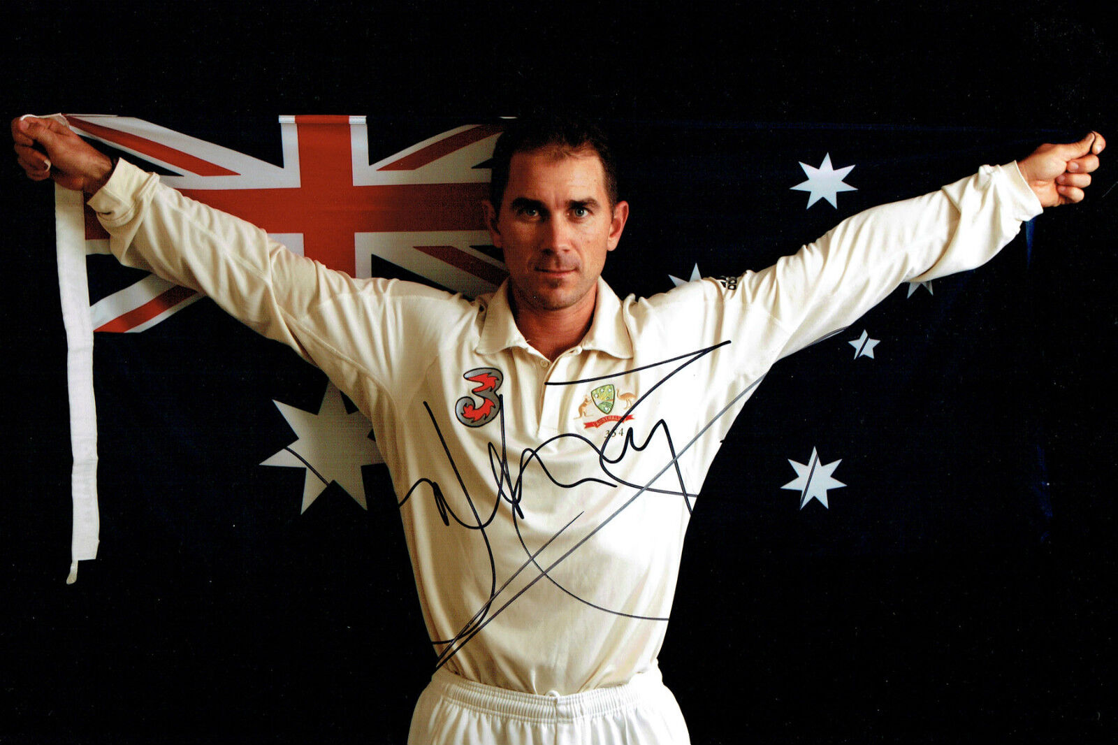 Justin LANGER Signed Autograph 12x8 Photo Poster painting AFTAL COA Australia CRICKET