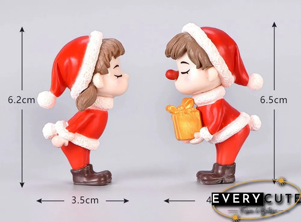 2Pcs/Set Lovely Mini Christmas Couple Dolls Landscape Ornaments Resin Figurines Fairy Garden Bonsai Dollhouse Decoration