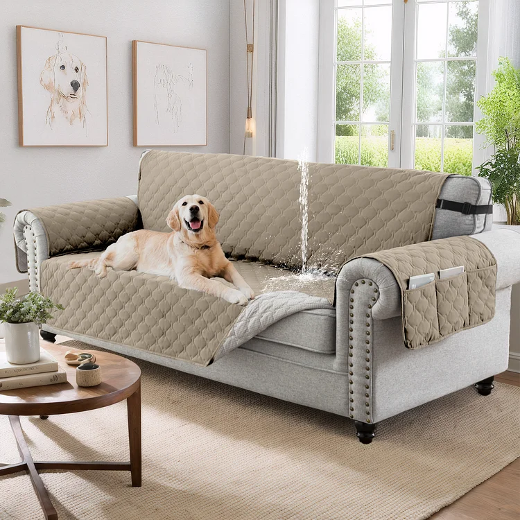 Sanmadrola 100% Waterproof Couch Covers Non-Slip Sofa Cover with Elastic Straps&Silicone Backing Furniture Protector Covers Sofa Slipcovers for Kids Pets Dogs