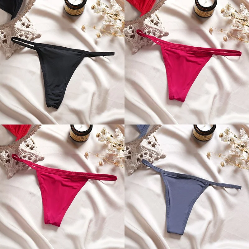 4PCS/Set Sexy Panties Women Thong Female G-string Underwear Panties Solid Color Intimate Lingerie Underpants Seamless Panties