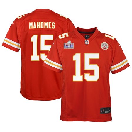 Youth Kansas City Chiefs #15 Patrick Mahomes  Red Super Bowl LVIII Patch Game Jersey