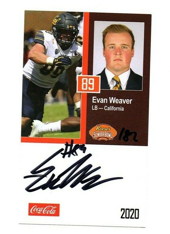 Evan Weaver California Bears Signed Autograph 2020 Senior Bowl Football Card