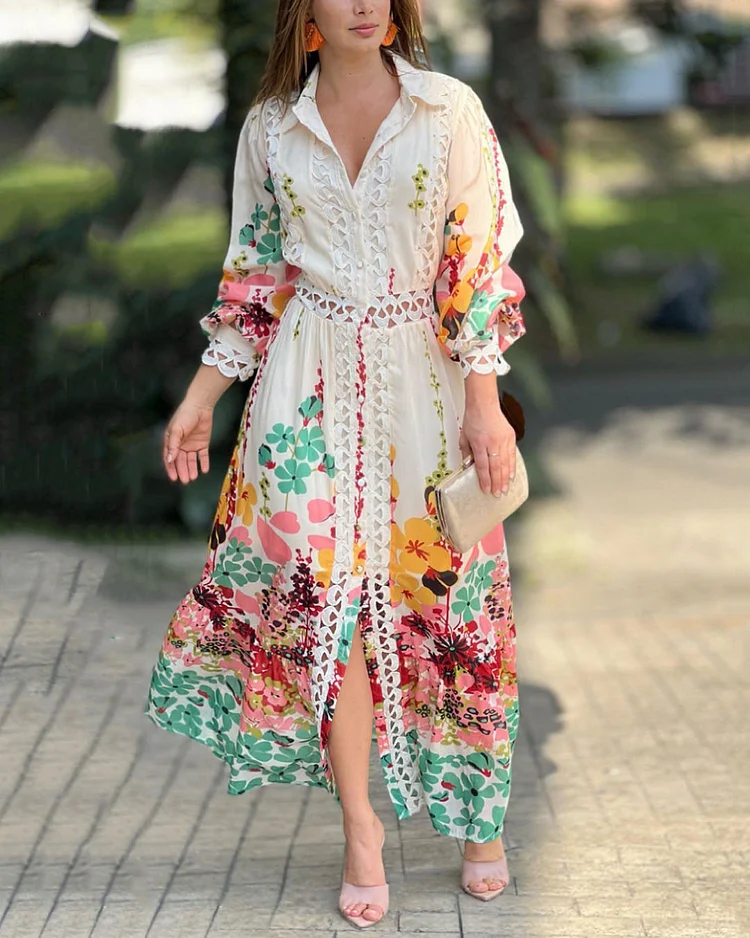 Resort Floral Print Shirt Dress