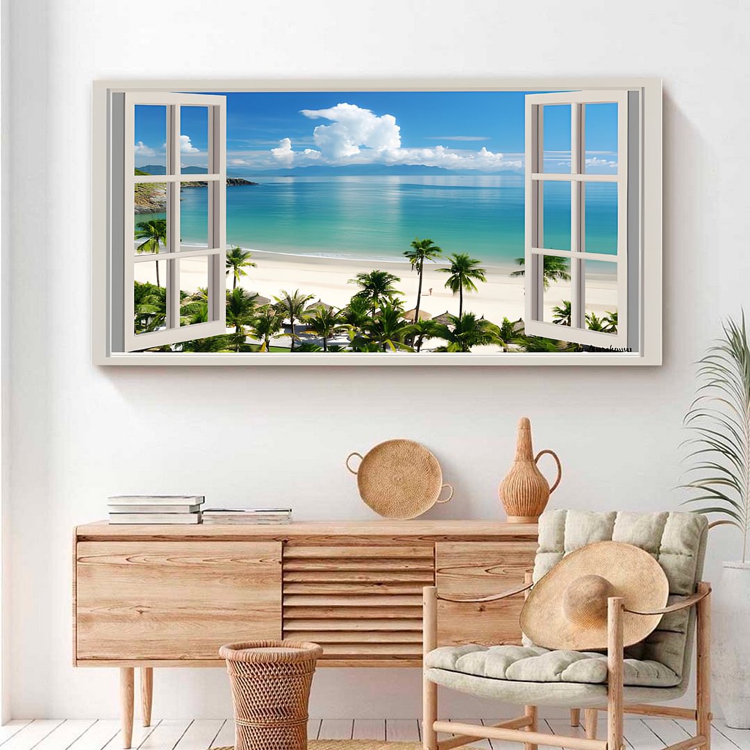 Beautiful Beach Sand Windows Canvas Wall Art