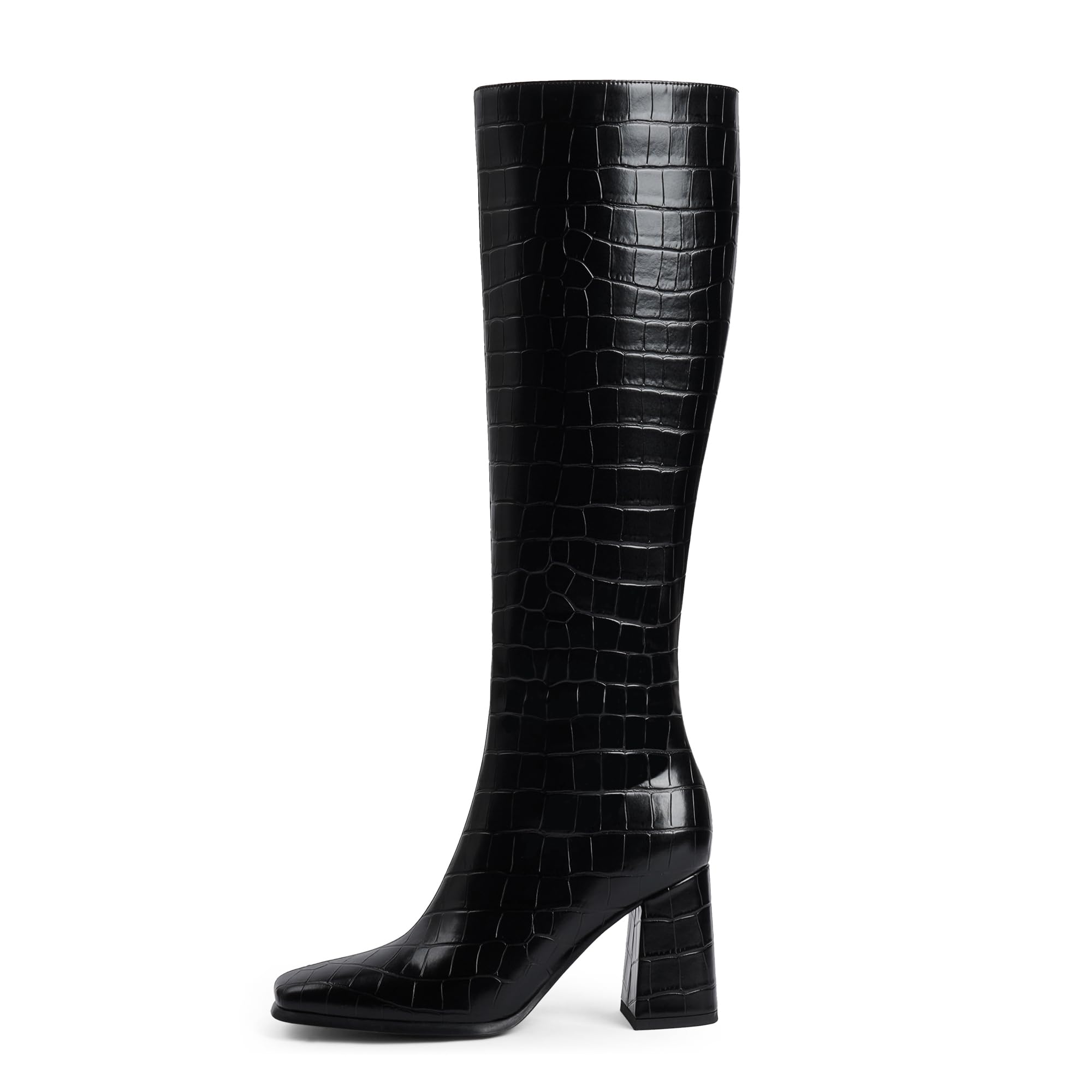 70mm Women's Knee Boots Block Chunky Heels Zipper Fashion Sexy Daily Matte Boot-MERUMOTE