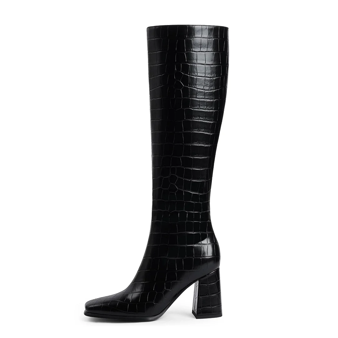 70mm Women's Knee Boots Block Chunky Heels Zipper Fashion Sexy Daily Matte Boot-MERUMOTE