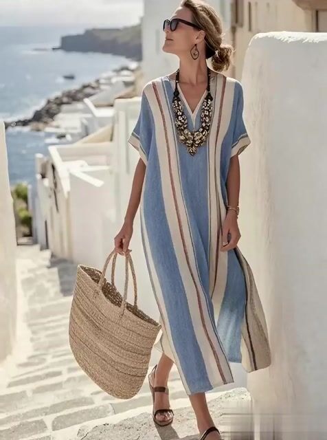 Women'S Loose Striped Print Dress