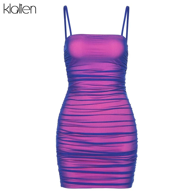 KLALIEN Fashion Sexy Female Suspender Dress Summer Party Vacation Beach Festival Birthday Mini Bodycon Dress Women's Clothes