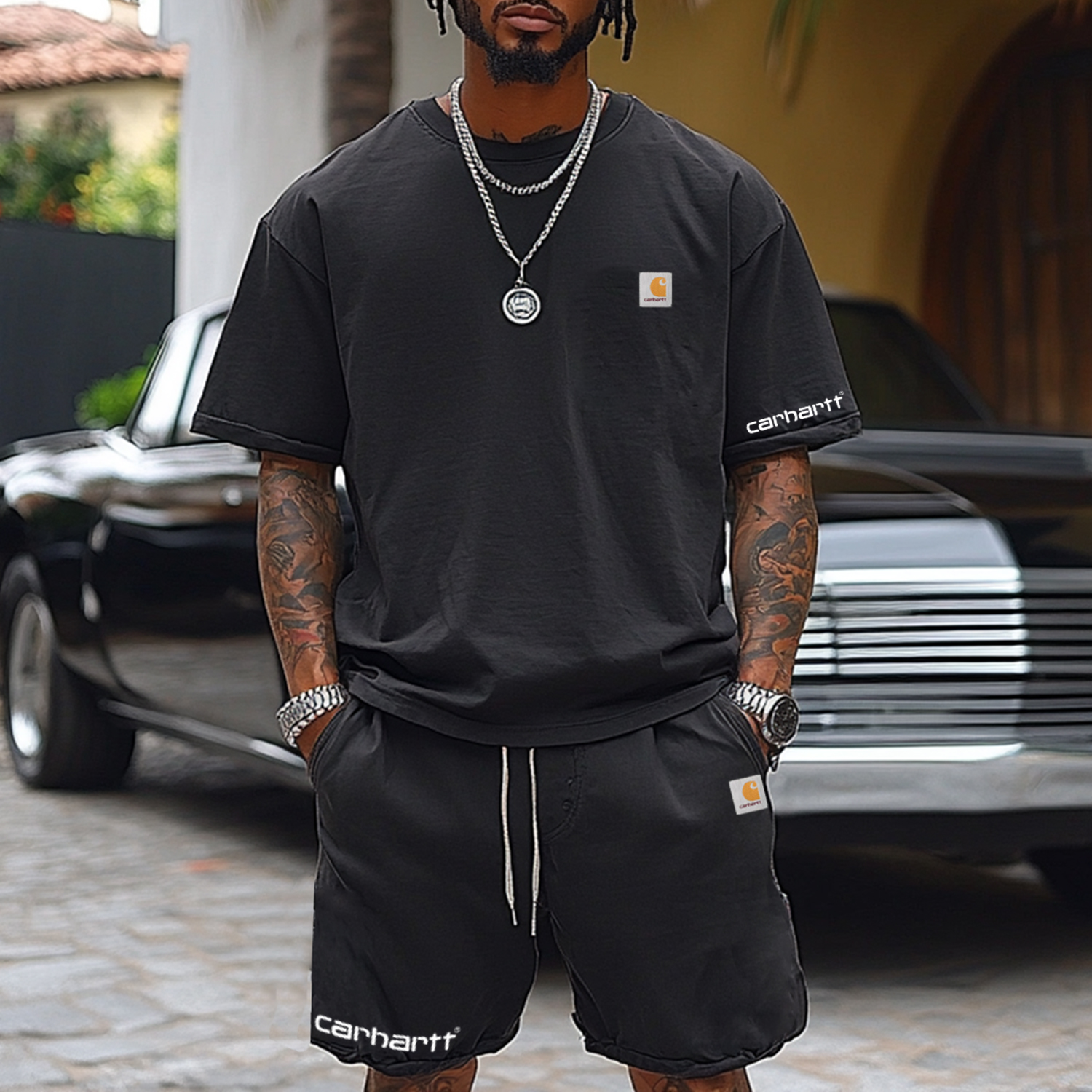 Outdoor Leisure Letter Print Short-sleeved Shorts Two-piece Set / TECHWEAR CLUB / Techwear
