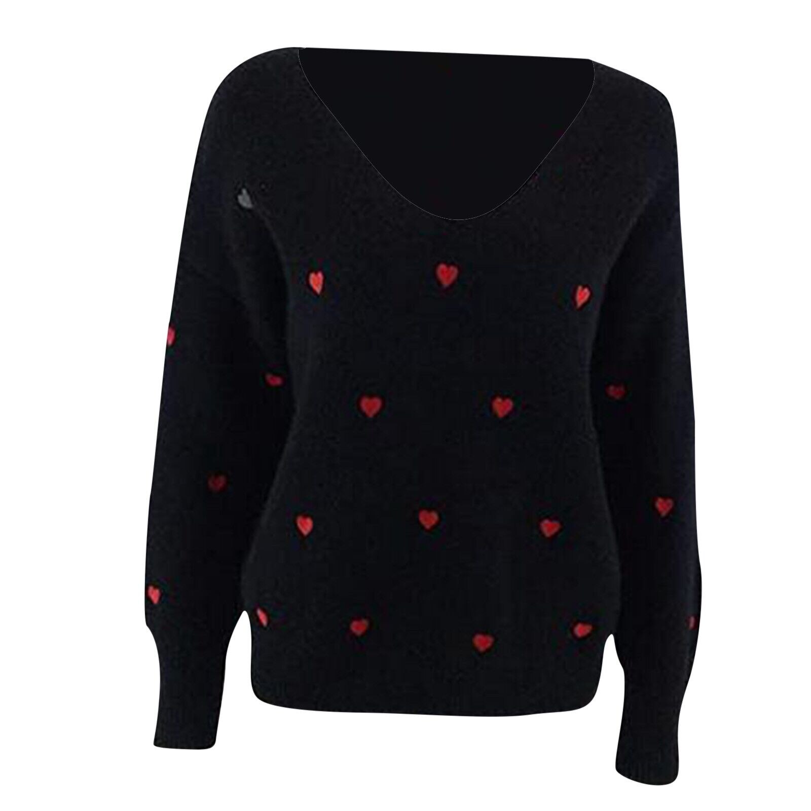 Women Love Heart Print Long Sleeve Knitwear O Neck Casual V-neck Tops Female Plus Size Loose Top Blusas Mujer 2021 Fashion