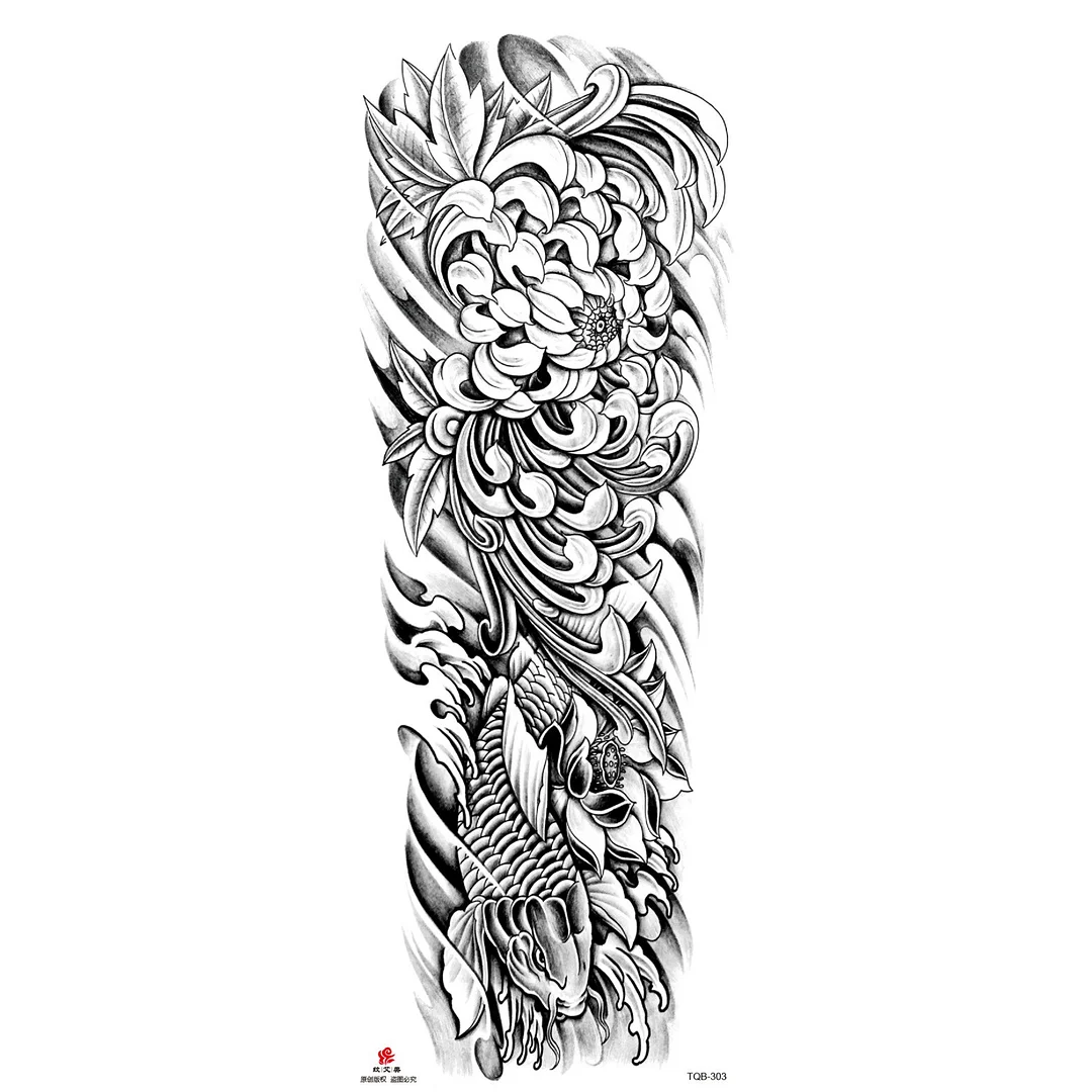 Sdrawing Arm Temporary Tattoo Wolf Lion Fish Horns Geometric Man Body Leg Rose Flower Phoenix Waterproof Sticker Cool Women Tatoo