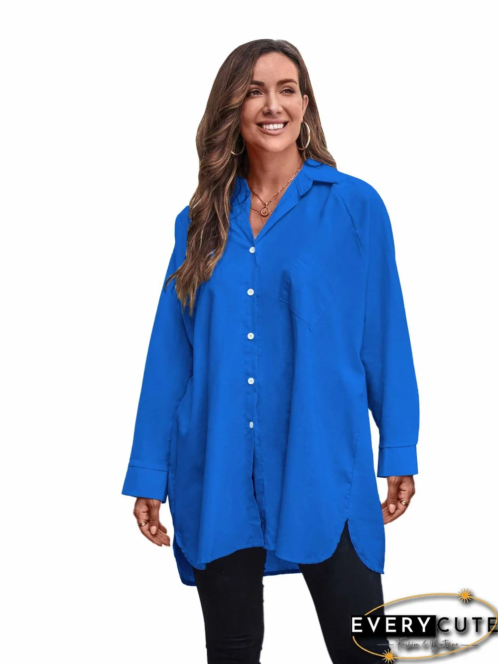 Blue Back and Front Button Pocket Long Sleeve Shirt