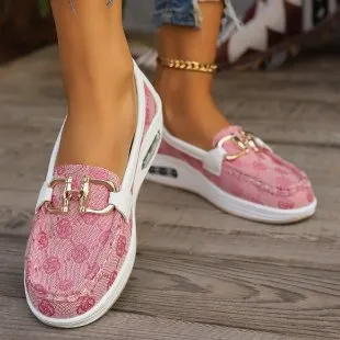 Yyvonne Large-Size Casual Single-Shoe Women Round Head Flat-Bottomed Metallic Buckle Fashion Single-Shoe Women